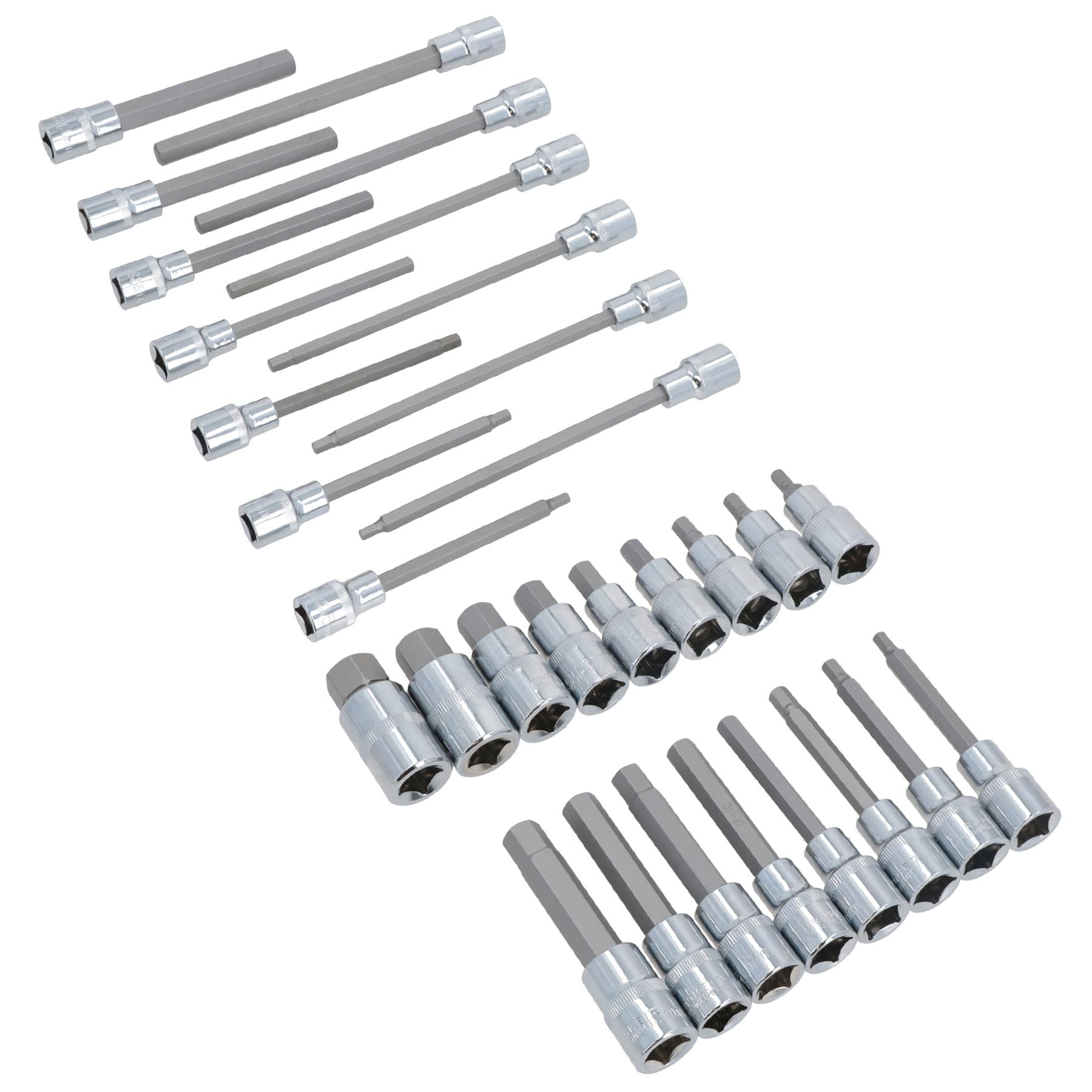 1/2" Drive Allen Hex Key Metric Sockets Shallow And Deep 5mm - 19mm 30pc