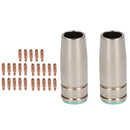 2 shroud & 25 x 0.6mm Round Contact Tips MIG Welding Binzel Style Euro MB25