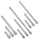 Jeu de 9 rallonges de douilles droites 1/4" 3/8" 1/2" 75 mm 125 mm 250 mm