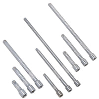 Jeu de 9 rallonges de douilles droites 1/4" 3/8" 1/2" 75 mm 125 mm 250 mm