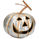 Silver Pumpkin Jack O Lantern Halloween Light Up Candle Metal Decoration Garden