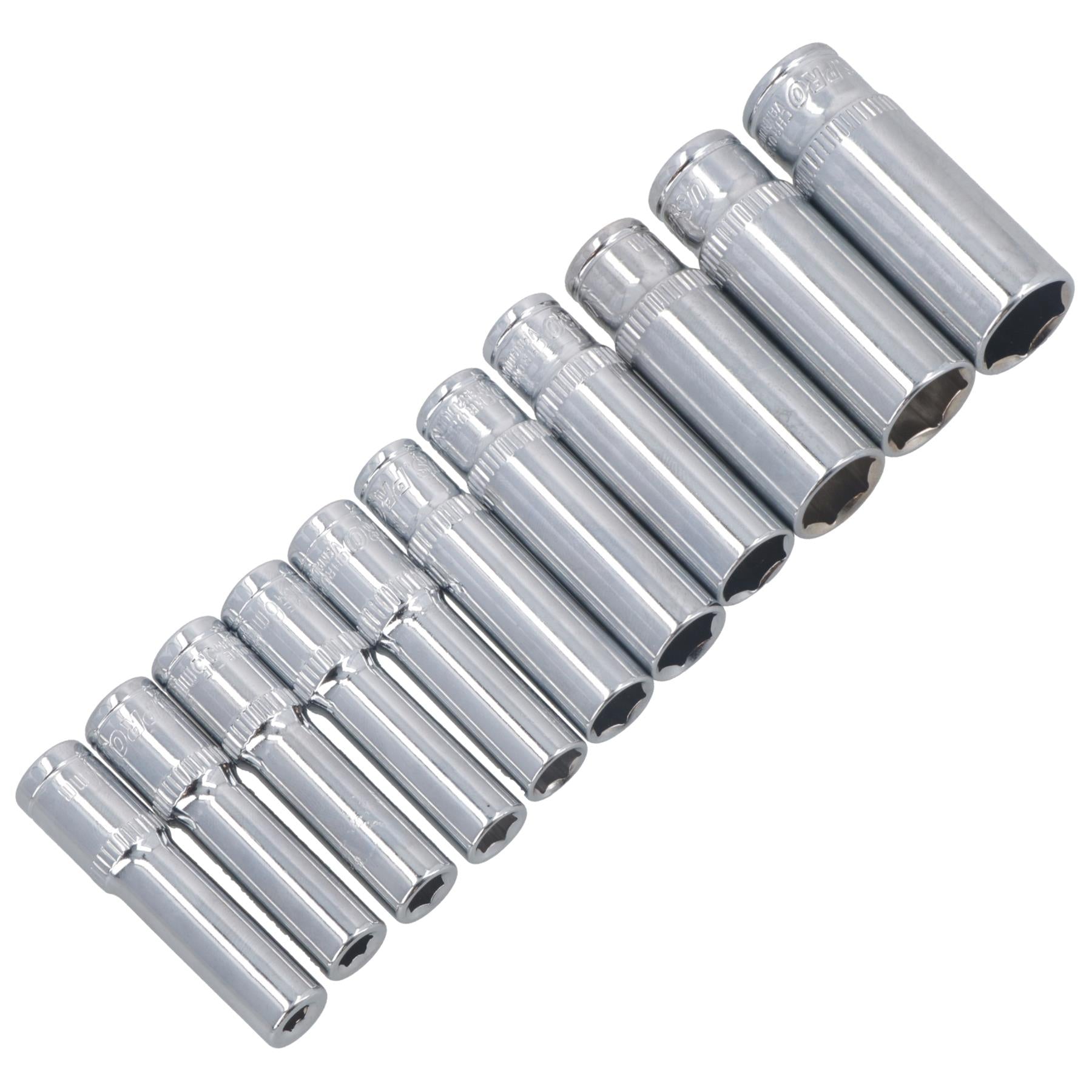 Douilles profondes doubles métriques MM à entraînement 1/4" 11 pièces 4 mm - 13 mm 6 faces par Bergen