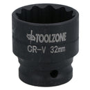 32mm 1/2in. Drive Shallow Metric Impact Impacted Socket 12 Sided Bi-hex