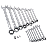 Jeu de clés mixtes à cliquet métriques MM 8 mm – 32 mm, 20 pièces + adaptateurs