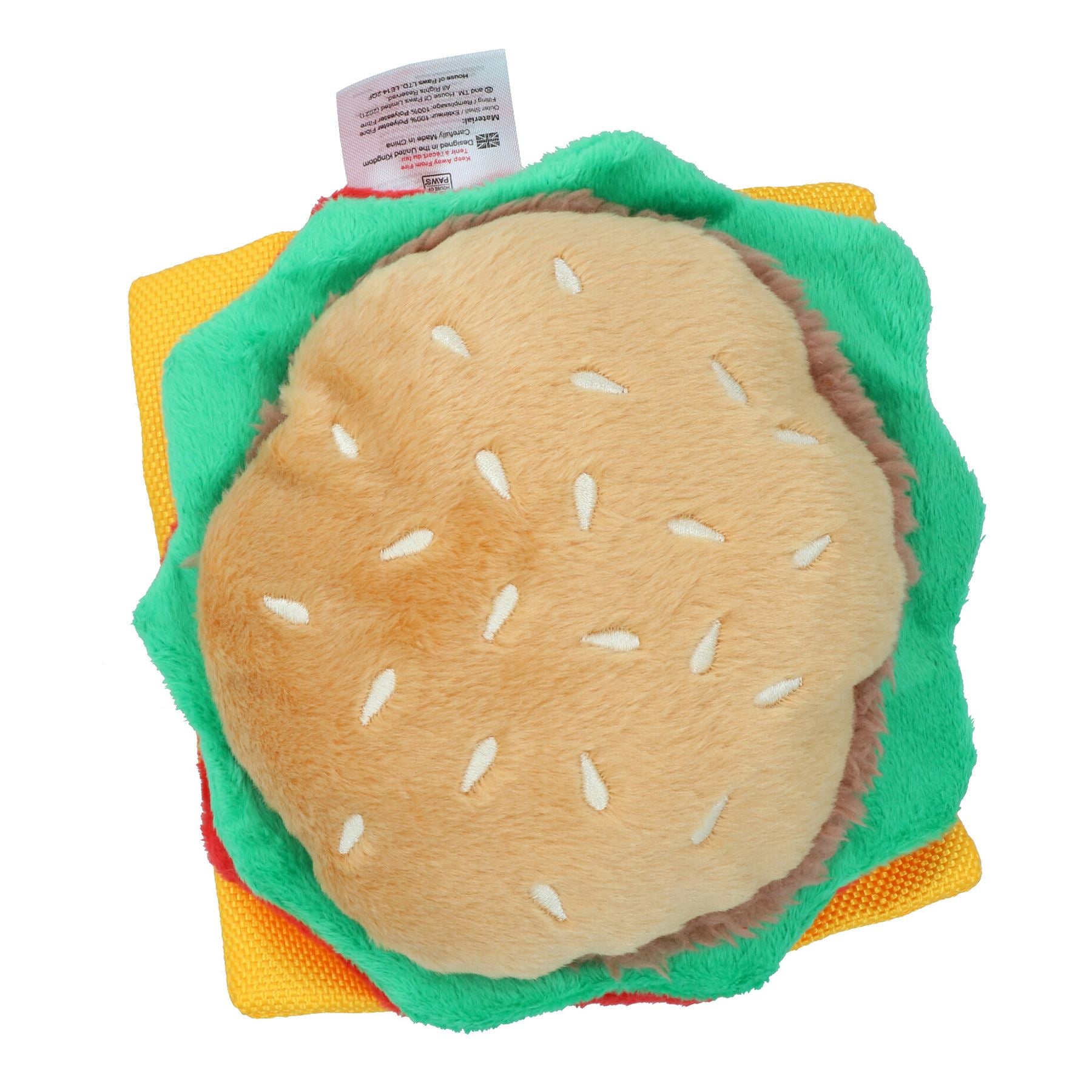Dog Puppy Gift Beef Burger Food Themed Soft Plush Squeaky Toy Present
