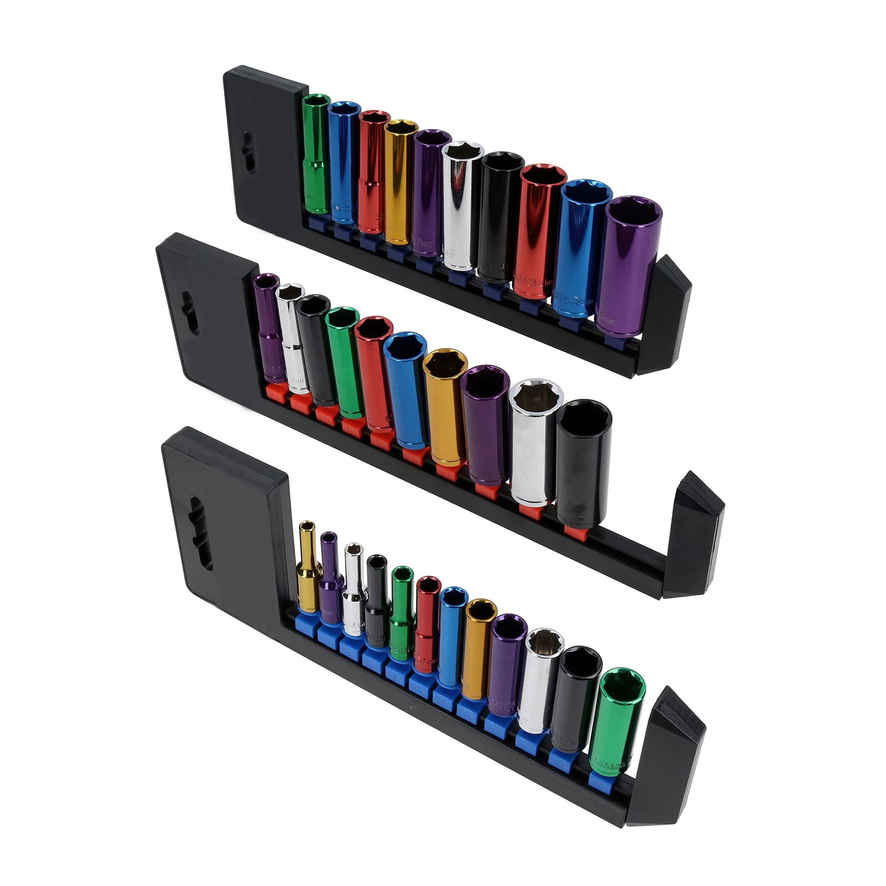 Douilles à code couleur profondes métriques mixtes 1/4" 3/8" + 1/2" 4 - 24 mm 32 pièces