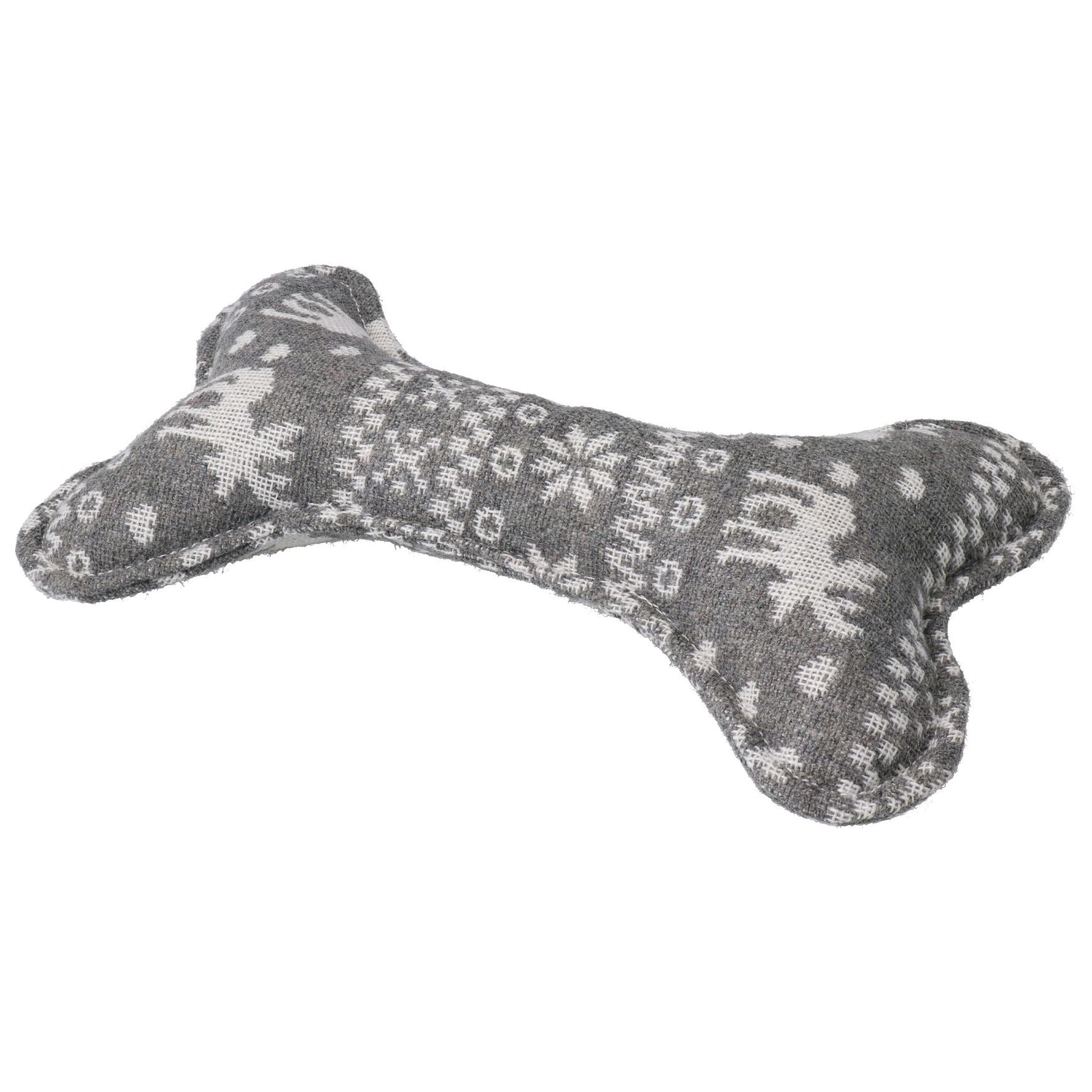 Dog Christmas Gift Plush Play Squeaky Grey Patterned Bone Toy 14x23cm