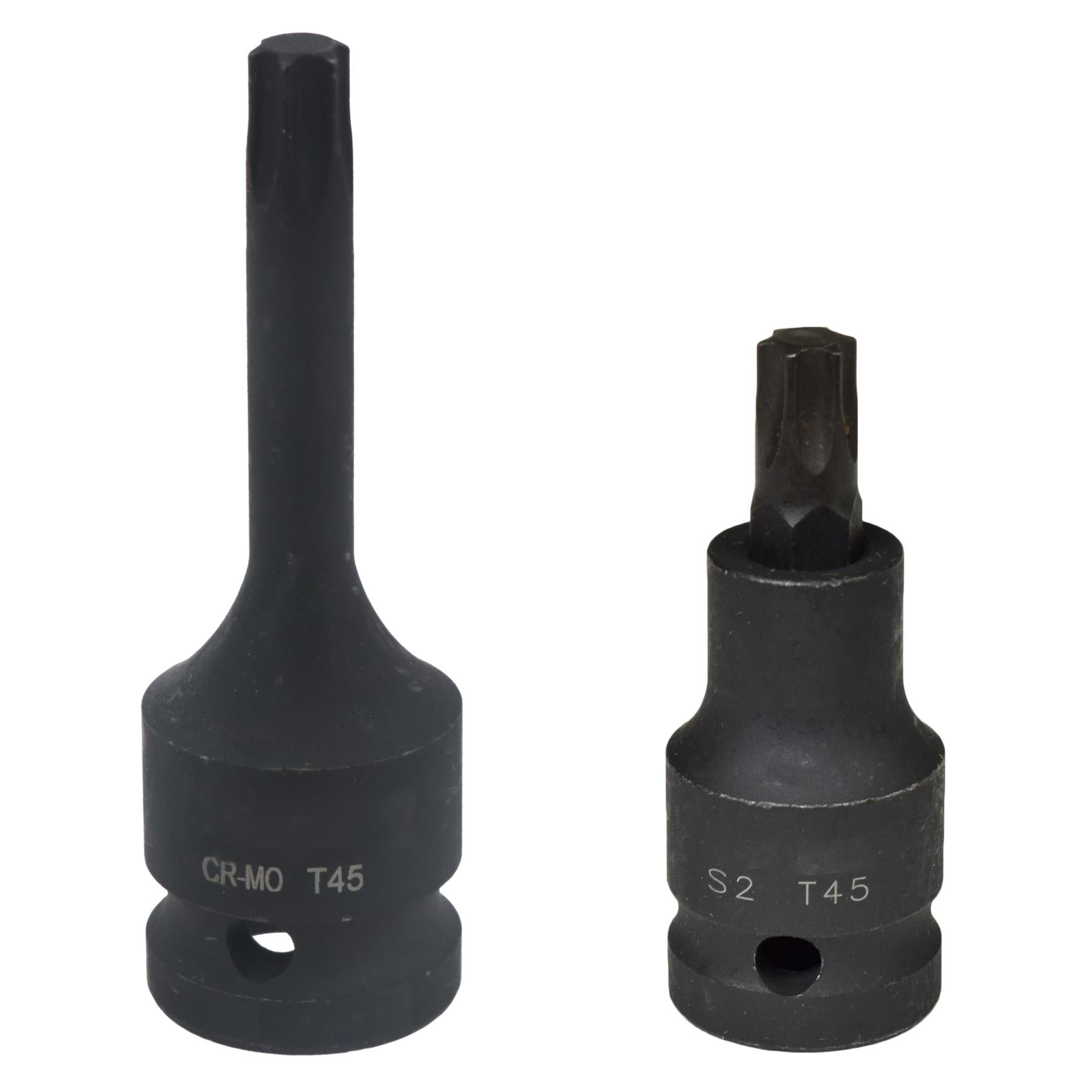 T45 Short (53mm) + Long (78mm) Impacted Torx Star Male Bits Sockets 1/2" Drive