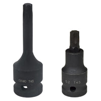 T45 Kurze (53 mm) + Lange (78 mm) Torx-Stern-Steckschlüsseleinsätze mit 1/2-Zoll-Antrieb