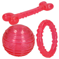 Pink BioSafe Germ Smart Puppy Bone,Ball & Ring Toy Bundle Small Dog Toy