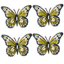 Set of 4 Yellow Small Metal Butterflies Garden/Home Wall Art Ornament