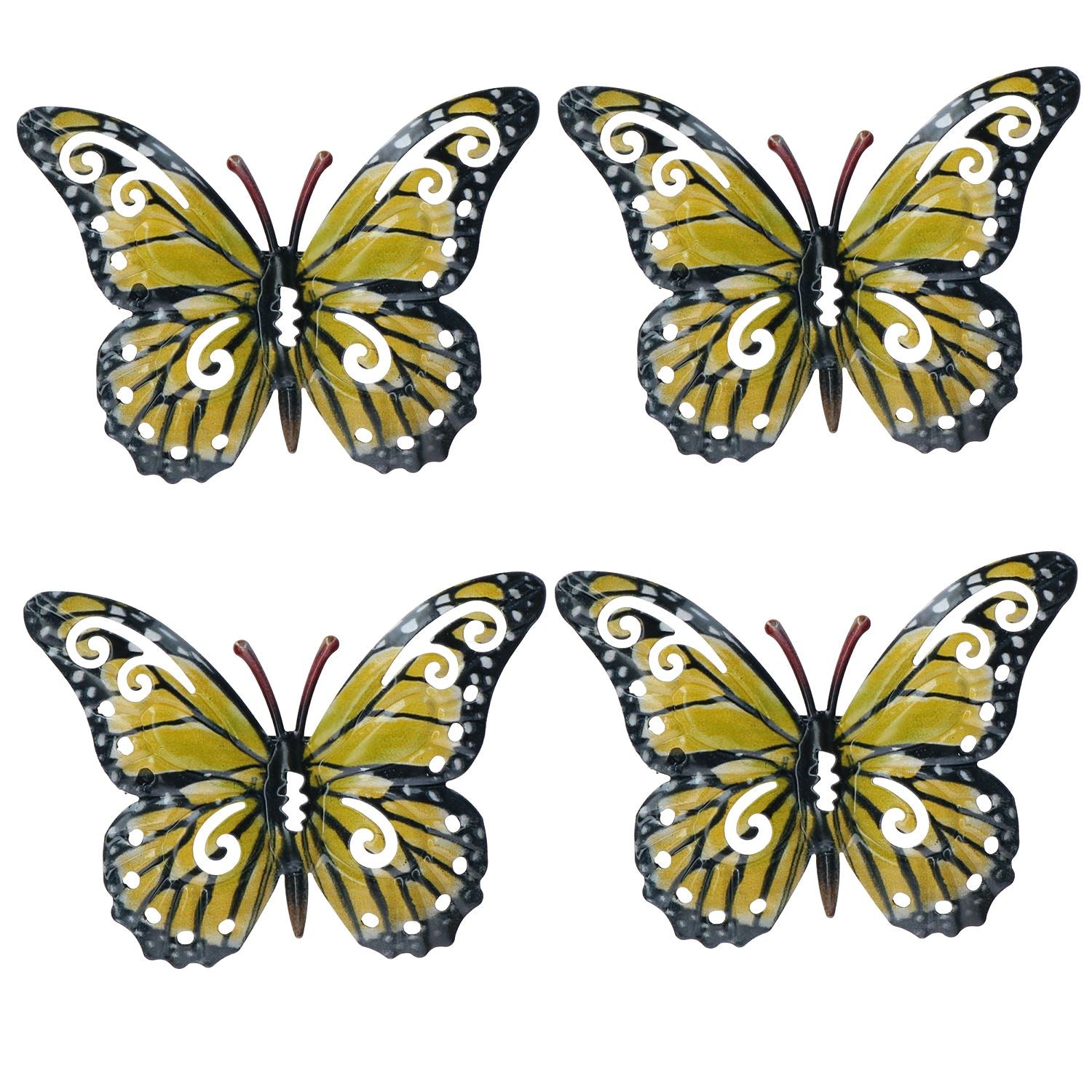 Set of 4 Yellow Small Metal Butterflies Garden/Home Wall Art Ornament