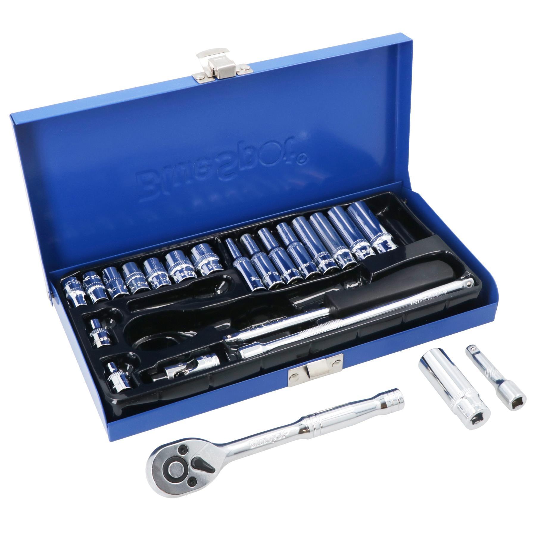 Professioneller Steckschlüsselsatz tief und flach, 1/4"-Antrieb, metrisch, 24-teilig, 4 mm – 13 mm