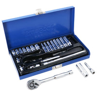 Professioneller Steckschlüsselsatz tief und flach, 1/4"-Antrieb, metrisch, 24-teilig, 4 mm – 13 mm