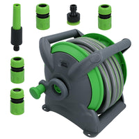 Garden Compact Wall Hose Reel With 15 Metres Of Hose + 5 Nozzles / Fittings