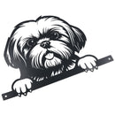Black Metal Peeking Shih Tzu Silhouette with Fixing Plate Garden Ornament Gift
