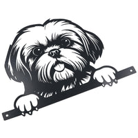 Black Metal Peeking Shih Tzu Silhouette with Fixing Plate Garden Ornament Gift