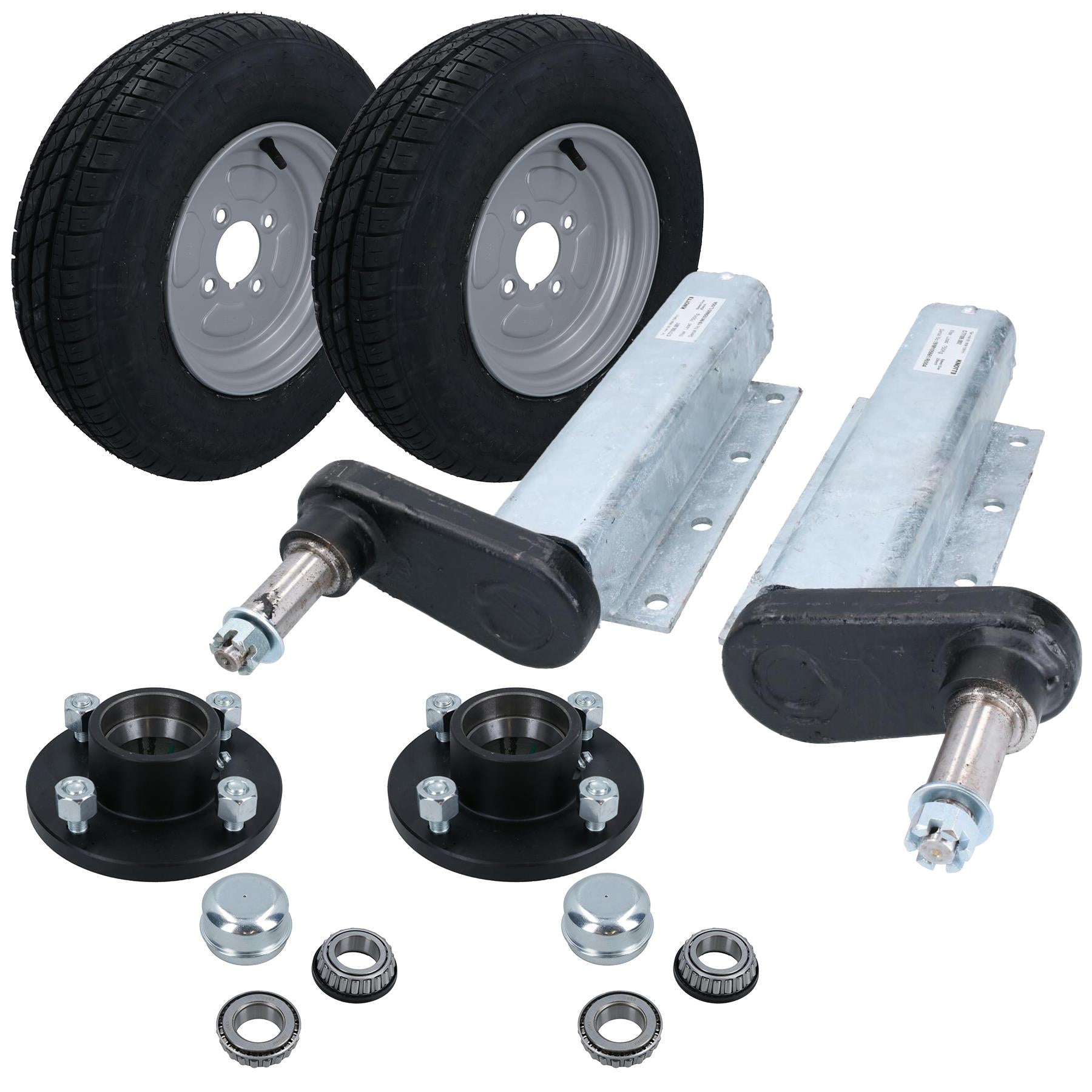 750kg Galvanised Trailer Suspension Units & 10" Wheels & Tyres Kit 4" PCD Hubs