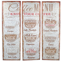 Lot de 3 plaques métalliques à suspendre pour café, trous pré-perforés, 72 x 80 cm