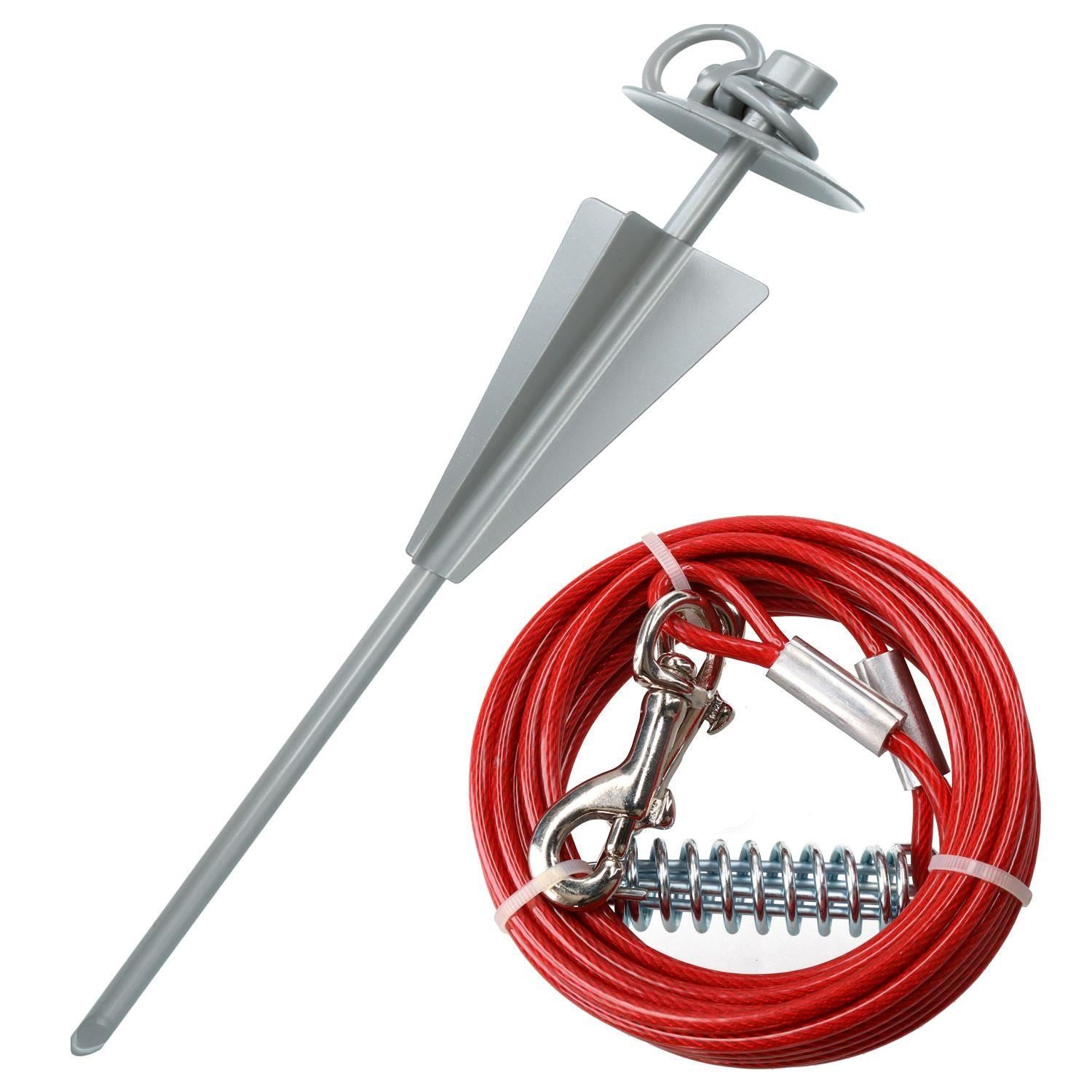 Extra Strong Dog Stake Out Spike & 20ft Weather Resistant Tie-Out Cable