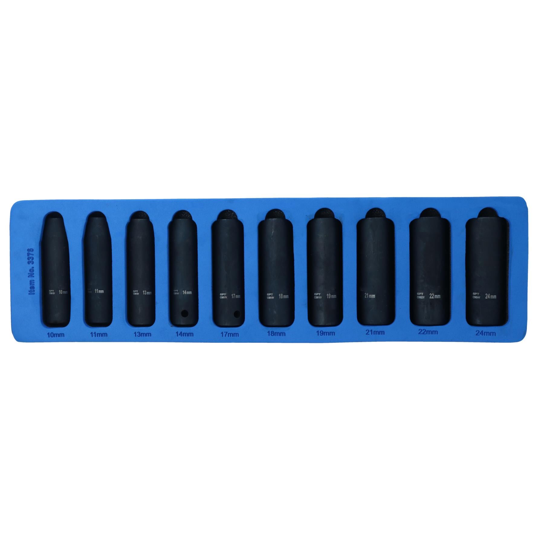 Douilles à chocs métriques profondes à entraînement 1/2" à six pans simples 10 mm - 24 mm 10 pièces