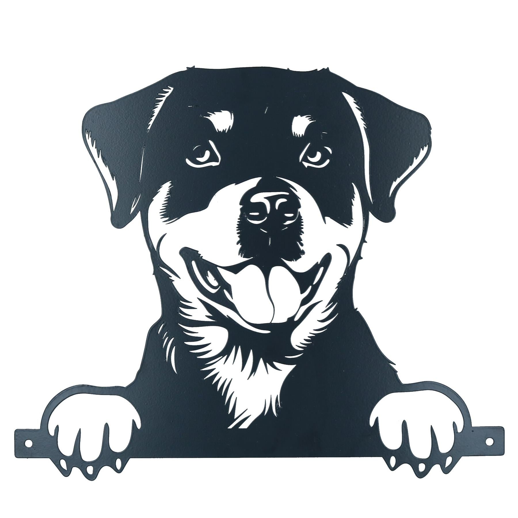 Black Metal Peeking Rottweiler Silhouette with Fixing Plate Garden Ornament Gift