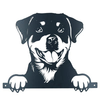 Black Metal Peeking Rottweiler Silhouette with Fixing Plate Garden Ornament Gift