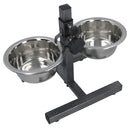 Double Pet Dog Bowl With Fully Adjustable Height Stand With Stainless Steel Bowls