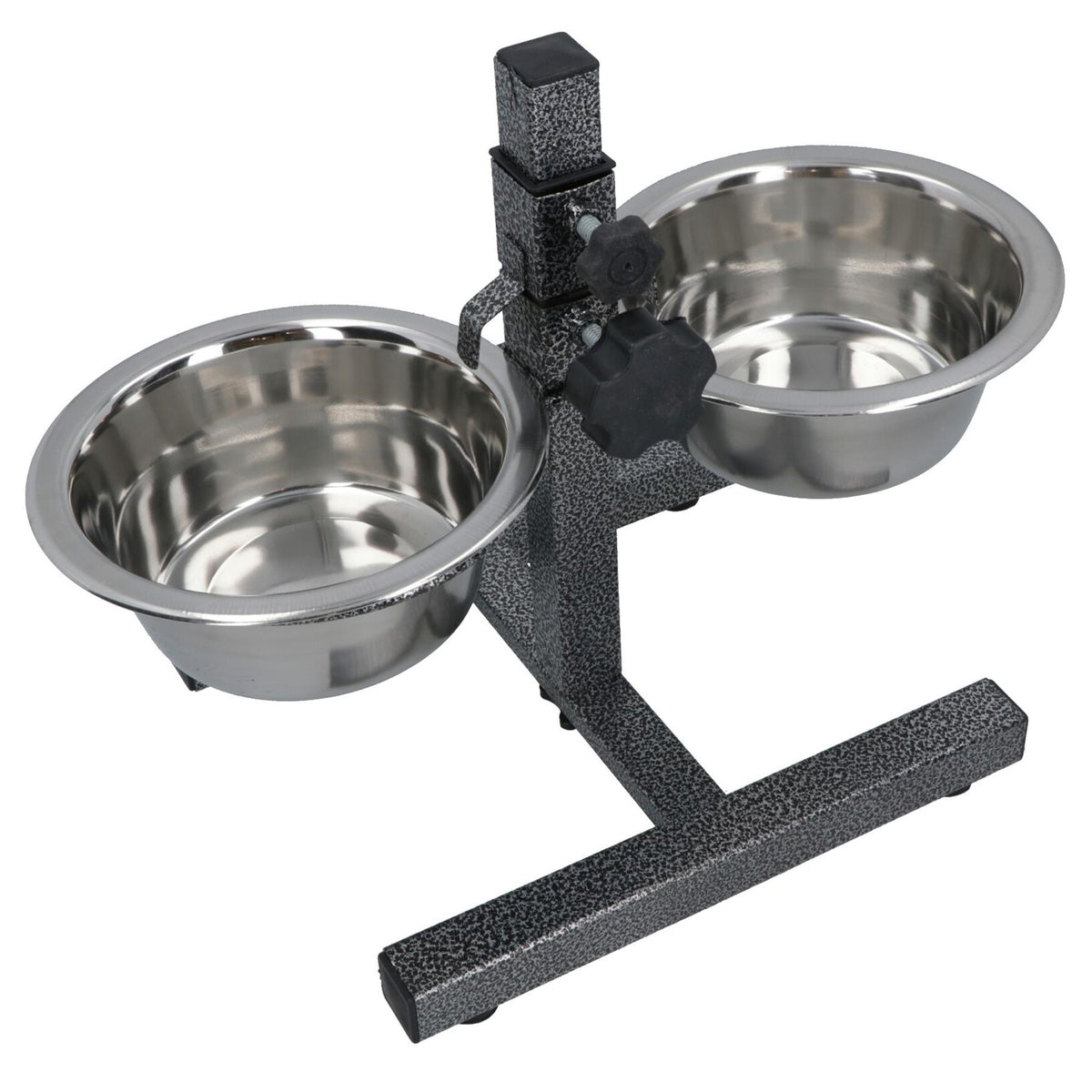 Double Pet Dog Bowl With Fully Adjustable Height Stand With Stainless Steel Bowls