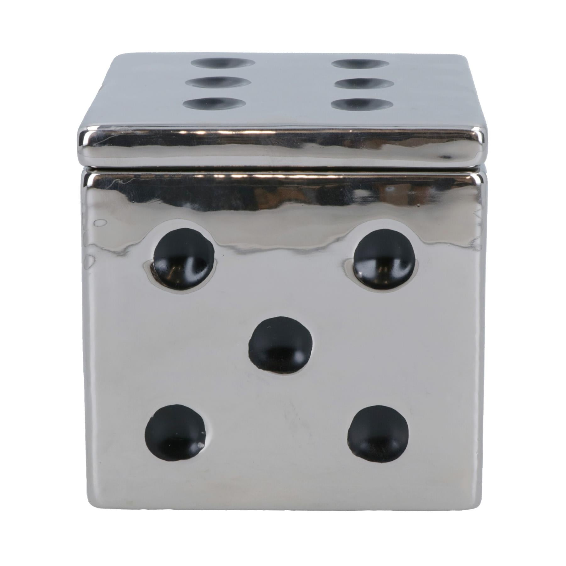 Ceramic Dice Box Mirrored Silver Storage Trinket Jewellery House Home Decor