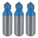 3 Pack TCT V Groover Router Cutter Cutting Bit 9.5mm D 90 Degree 1/2" Shank