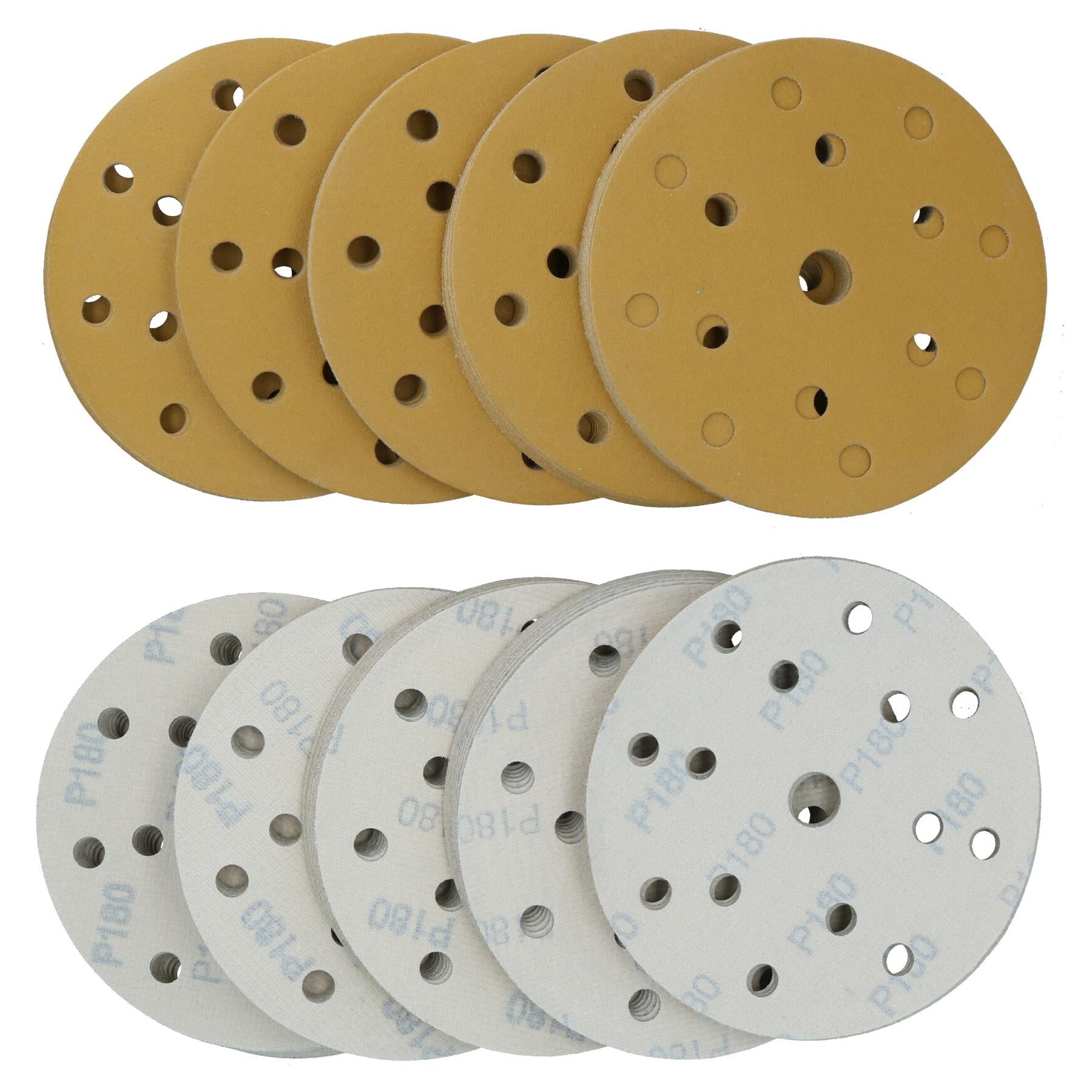 150mm Sanding Discs Aluminium Oxide Abrasive 180 Grit 15 Hole Hook + Loop