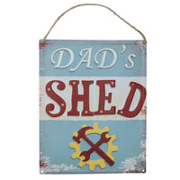 Neuartiges Metallschild „Dad's Shed“ zum Aufhängen oder Befestigen für Garage/Zuhause, mit vorgestanztem Loch