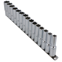 15pc 1/2" dr Deep Reach CRV Sockets On Rail 10-24mm Hex 6 Point Metric TE885