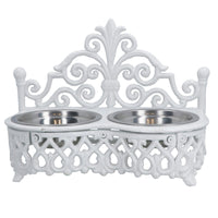 Dog Puppy Cat Feeding Food Bowls Dishes Stainless Steel / Cast Iron Stand