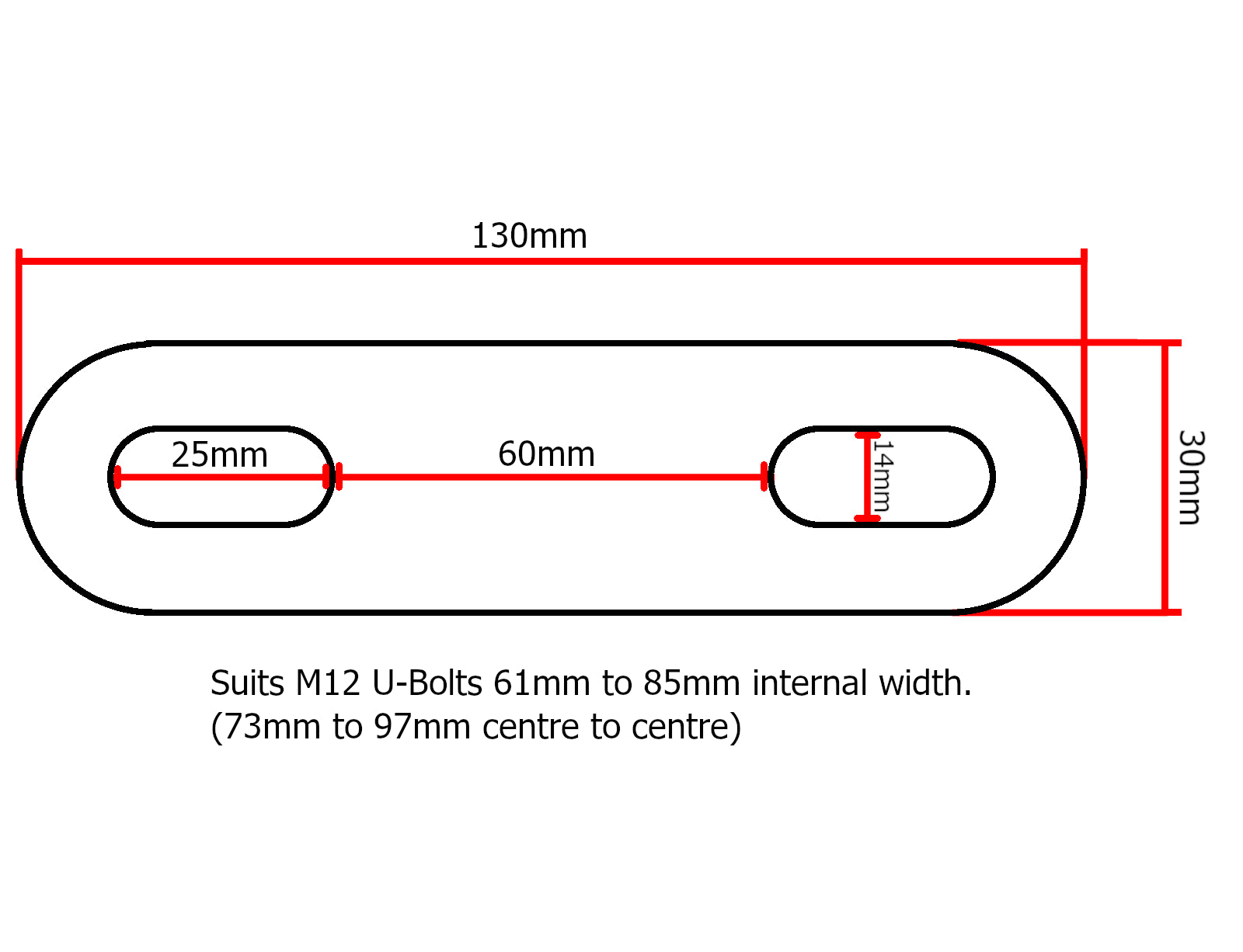 M12 U-Bolt Plate 61mm to 85mm Internal Width Thick Galvanised N-Bolt Backing