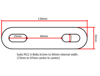 M12 U-Bolt Plate 61mm to 85mm Internal Width Thick Galvanised N-Bolt Backing