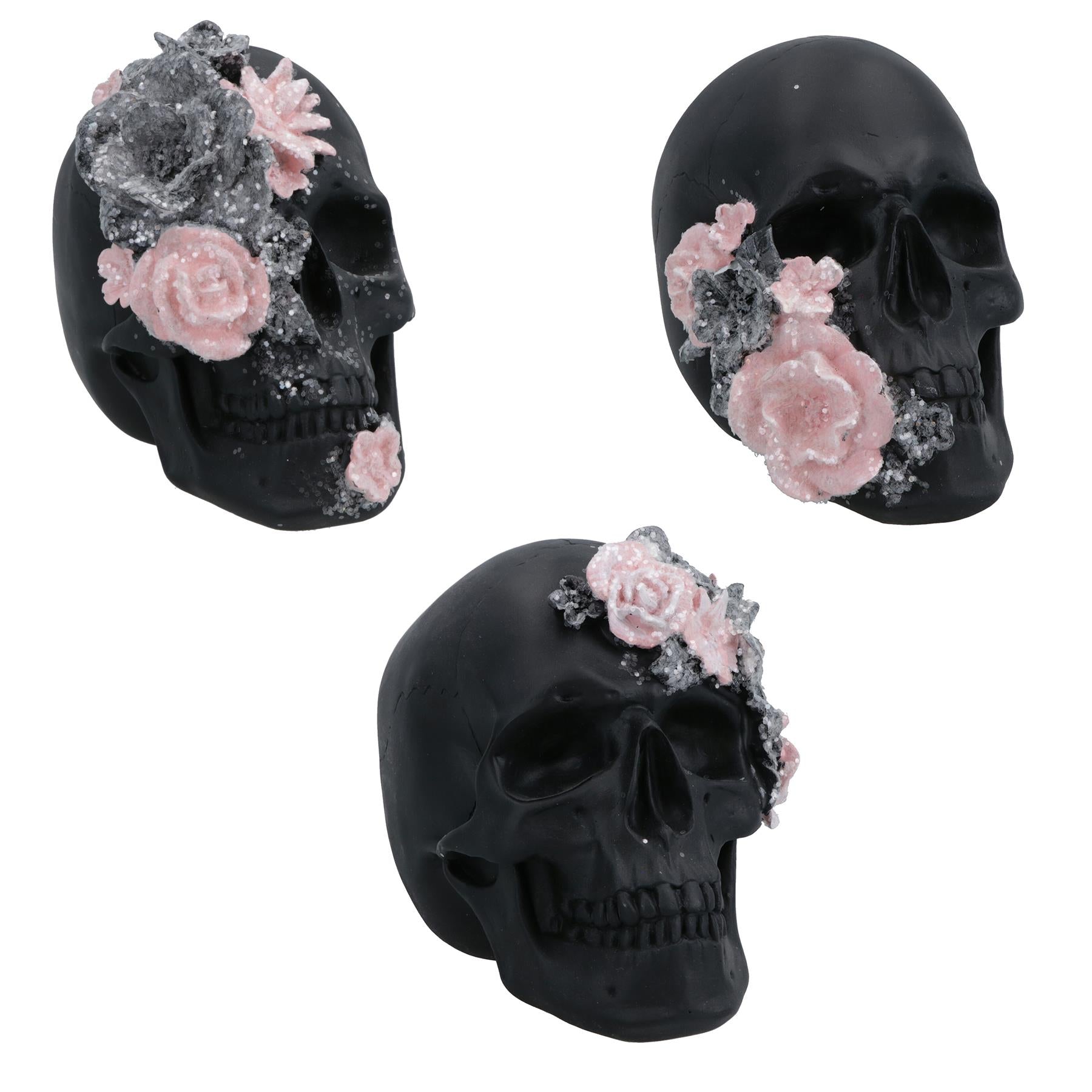 Floral Skulls Ornament Set Of 3 Resin Statue Sculpture House Decoration Home