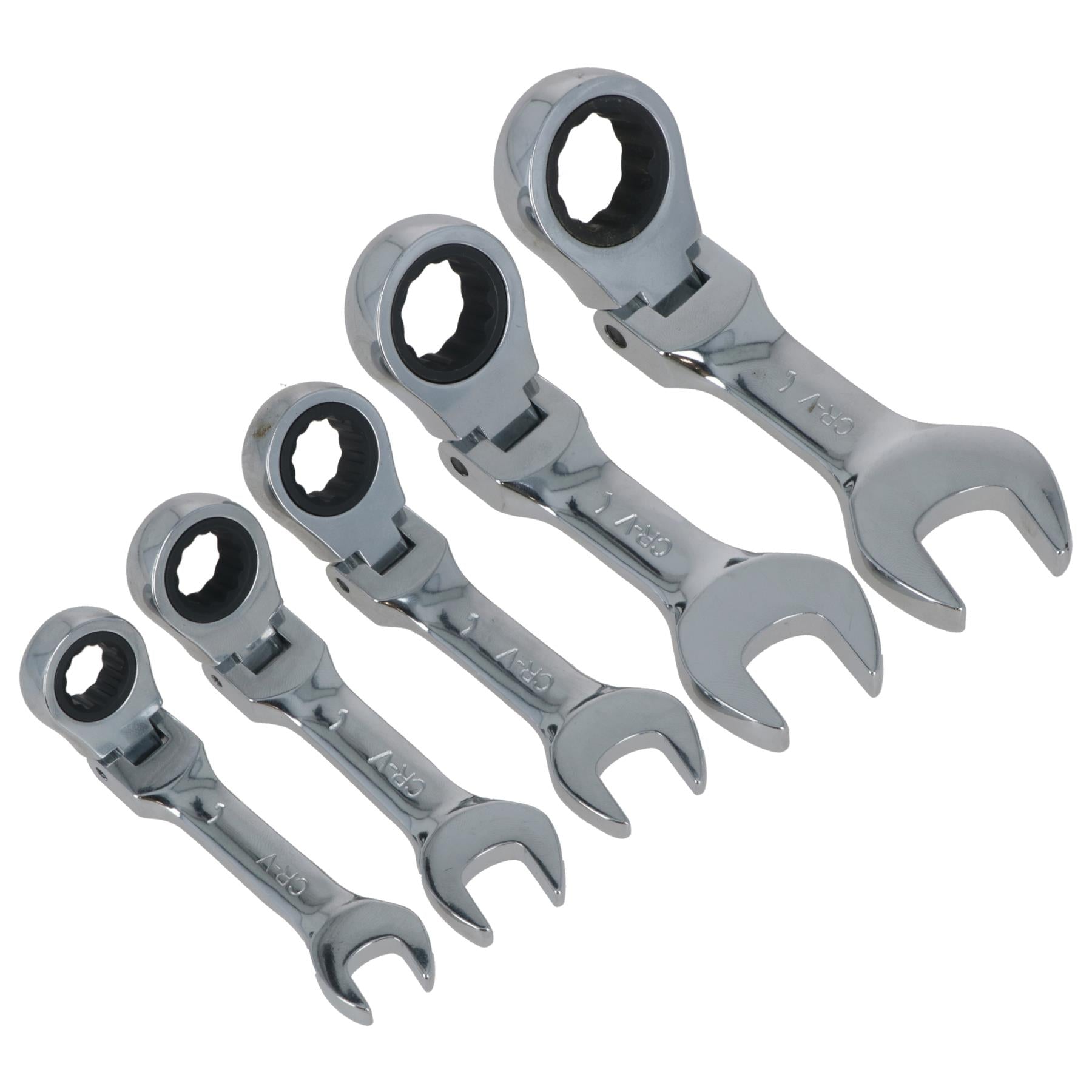 5pc Flexi Stubby Ratchet Spanner 10-19mm Metric Wrench Geared 72 Teeth CRV
