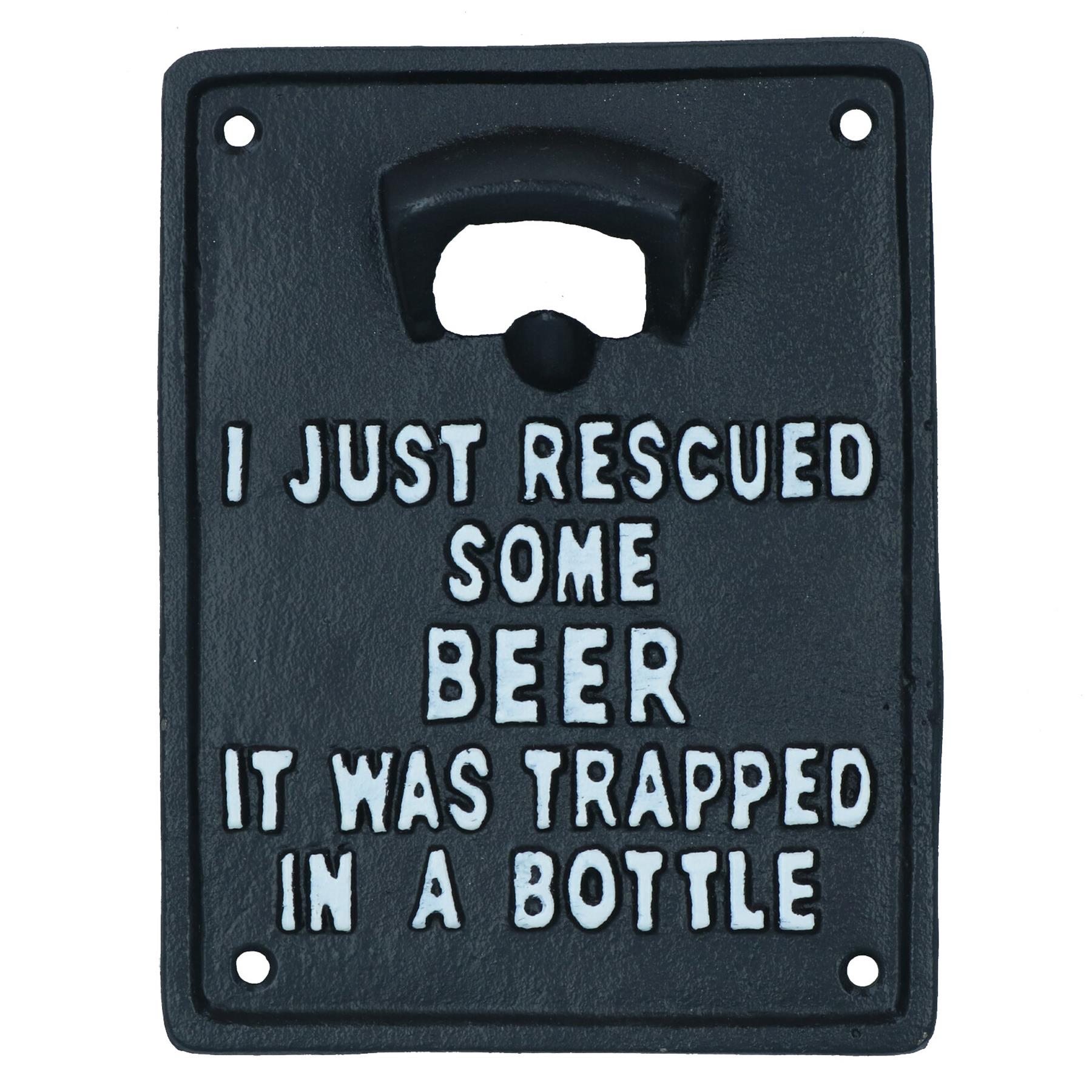 Trapped In a Bottle Opener Beer Cast Iron Sign Gift Garage Shed Bar Man Cave