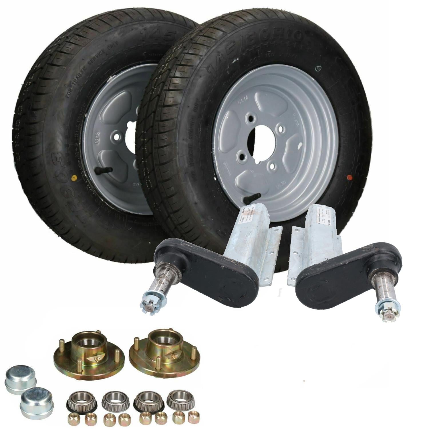 350kg Galvanised Trailer Suspension Units & 10" Wheels & Tyres Kit 4" PCD Hubs
