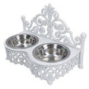 Dog Puppy Cat Feeding Food Bowls Dishes Stainless Steel / Cast Iron Stand