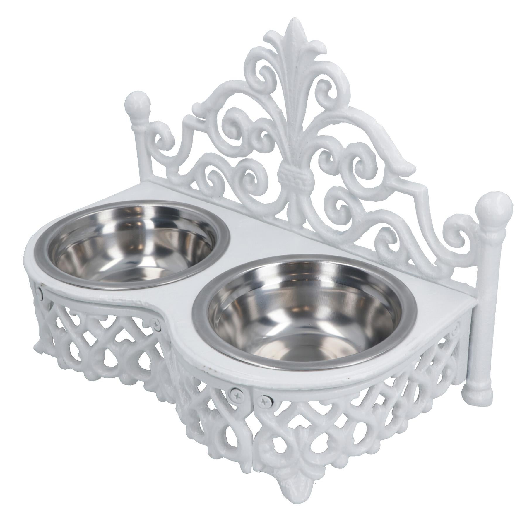 Dog Puppy Cat Feeding Food Bowls Dishes Stainless Steel / Cast Iron Stand