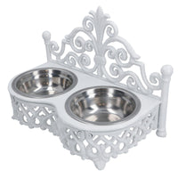 Dog Puppy Cat Feeding Food Bowls Dishes Stainless Steel / Cast Iron Stand