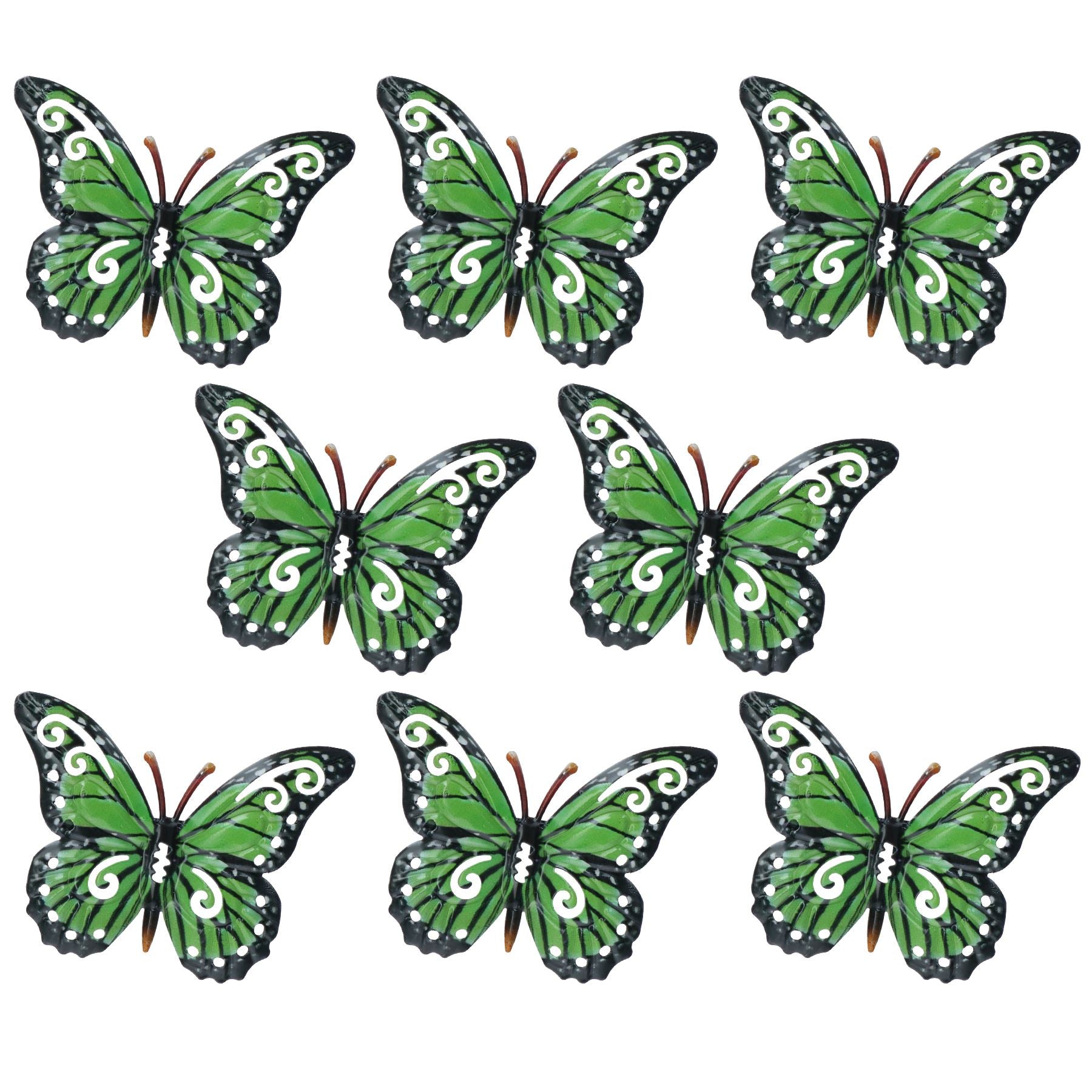 Set of 8 Green Small Metal Butterflies Garden/Home Wall Art Ornament