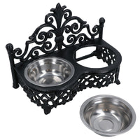 Dog Puppy Cat Feeding Food Bowls Dishes Stainless Steel / Cast Iron Stand