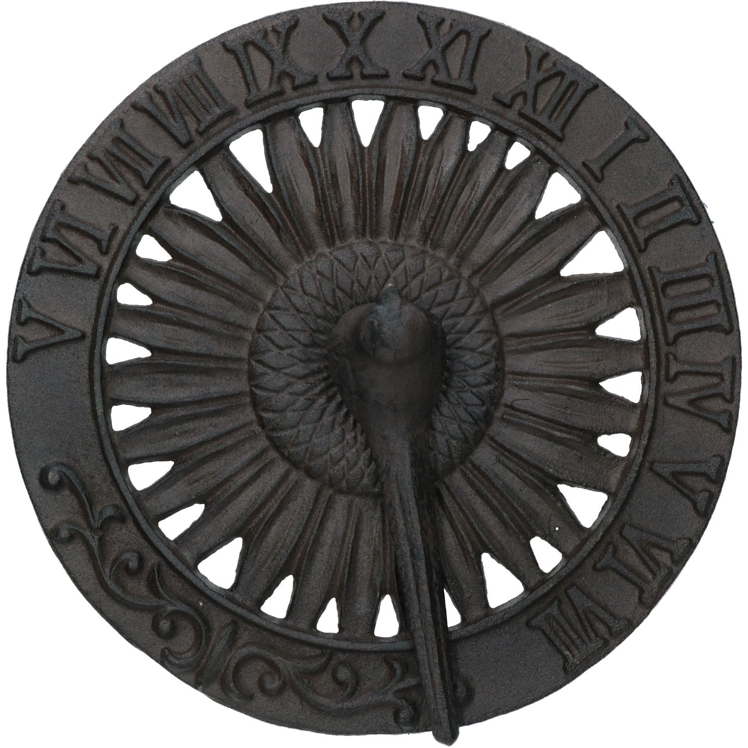 Bird Sundial Ornament Cast Iron Garden Feature Statue Sunflower Clock Metal