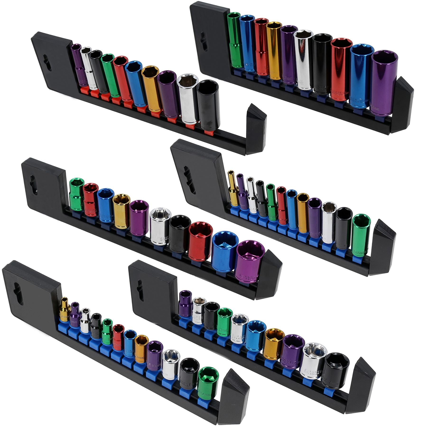 Metrische 1/4" 3/8" + 1/2" tiefe + flache farbkodierte Steckschlüsseleinsätze 4 – 24 mm, 64-teiliges Set