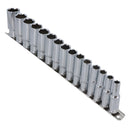3/8" Drive Deep Metric 6-Sided Single Hex Sockets Rail 15pc 8mm - 22mm Bergen