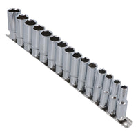 3/8" Drive Deep Metric 6-Sided Single Hex Sockets Rail 15pc 8mm - 22mm Bergen